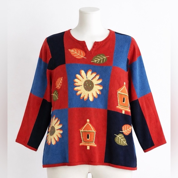 Christopher & Banks Sweaters - CJ Banks Hand Embroidered Colorblock Plus Size Sweater 2X Cottagecore Knit